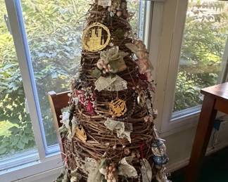 Vintage Jeweled & Rustic Twig Christmas Tree with Ornaments