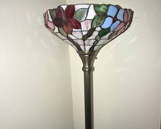 Tiffany Style Floral Stained Glass Torchiere Floor Lamp