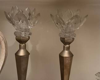 Vintage Godinger Crystal Lotus Candle Holders