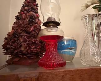 Vintage Ruby Red Glass "Homesteader" Oil Lamp with Eagle Burner