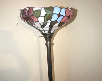 Tiffany Style Floral Stained Glass Torchiere Floor Lamp