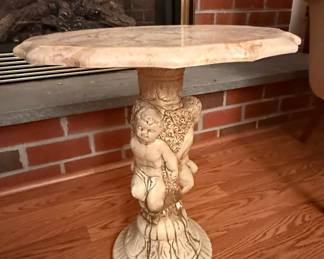 Vintage Cherub Pedestal Table with Faux Marble Top