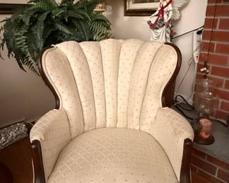 Vintage Channel-Back Accent Chair with Scalloped Top