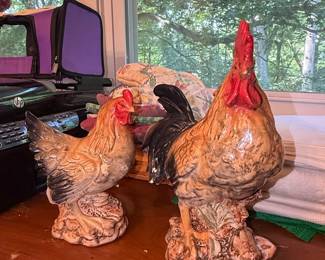 Vintage Homco Ceramic Rooster and Hen Figurines