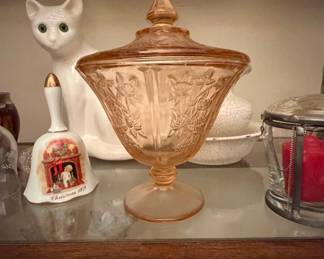 Vintage Pink Depression Glass "Sharon Cabbage Rose" Candy Dish with Lid