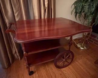 Vintage Mahogany Tea Cart with Spoked Wheels