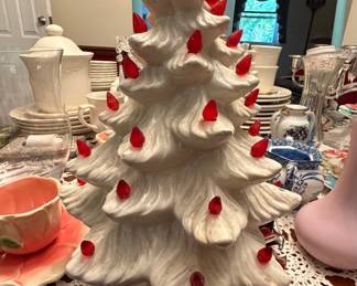 Vintage Ceramic Lighted Christmas Tree with Red Lights