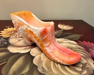 Vintage Orange Slag Glass Shoe Figurine