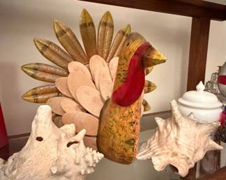 Vintage Hand Carved Polychrome Painted Wooden Primitive Standing Turkey