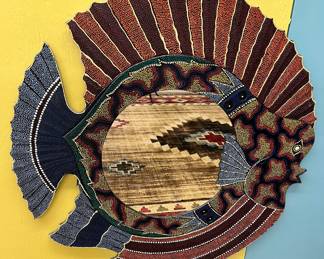 Large handmade fish mirror with rug reflection