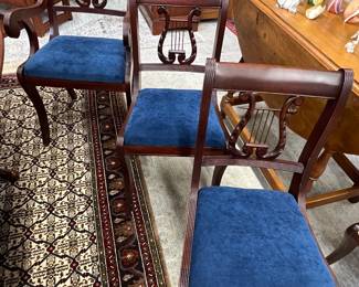 Sold separately from table- six Tell City dining chairs with velvet upholstery