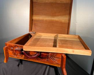 Inside wooden box with tray