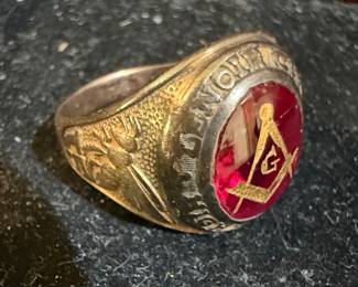 Herff Jones Masonic Class Ring with Red Stone