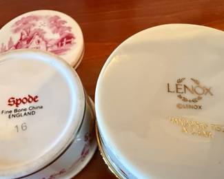 Spode Christmas Tree Trinket Box and Lenox Holiday Holly Trinket Box