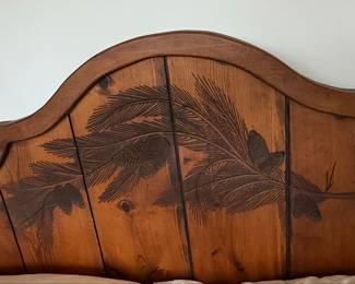 Rustic Pine Style Queen Headboard with Pinecone Carving
