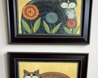 Lisa Hilliker "Sunny Day I & II" Cat and Flower Prints