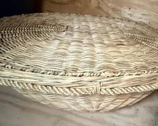 Round Wicker Storage Basket with Braided Rim