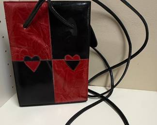 Margaret J. Leather Heart Motif Checkerboard Handbag