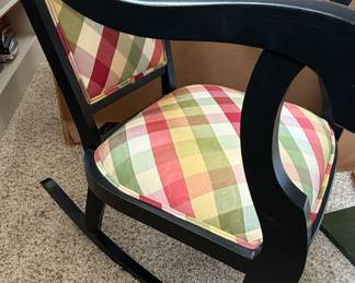 Black Painted Plaid Upholstered Rocking Chair Style