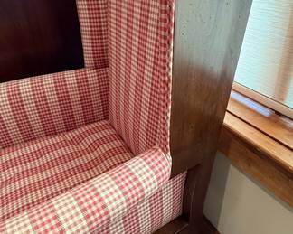 Wingback Armchair with Red Gingham Upholstery
