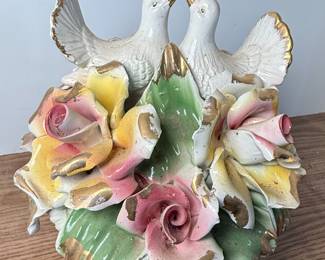 Capodimonte Style Porcelain Doves and Roses Figurine