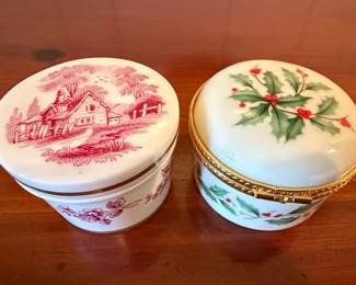Spode Christmas Tree Trinket Box and Lenox Holiday Holly Trinket Box