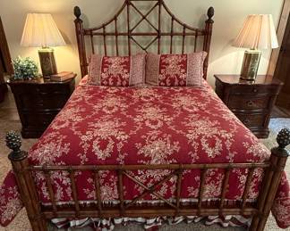 Bamboo Style Queen Bed Frame with Sherry Kline Comforter Set