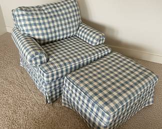 Haverty Furniture Company Blue Gingham Sleeper Sofa, Chair and Ottoman
