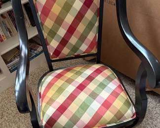 Black Painted Plaid Upholstered Rocking Chair Style