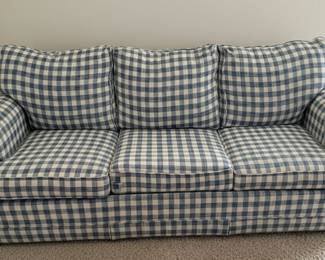 Haverty Furniture Company Blue Gingham Sleeper Sofa, Chair and Ottoman