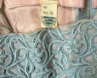 Vintage 1950s Style Blue Sheath Dress with Lace Applique