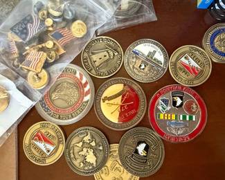 Military Challenge Coin Collection with Lapel Pins
