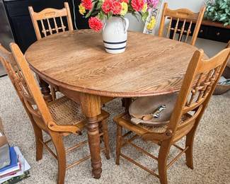 Oak Claw Foot Dining Table and Cane Seat Chair Set Style