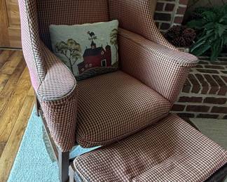 Wingback Chair and Ottoman with Woven Seat