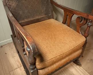 Antique Lincoln Style Maple and Caned Rocking Chair