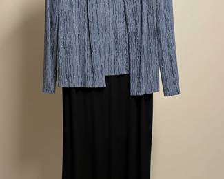 Alex Evenings Blue Textured Jacket and Black Skirt Set