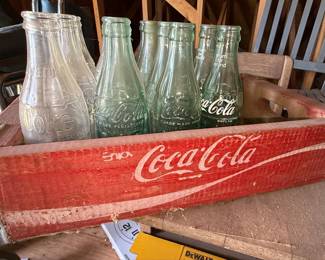Vintage Coca-Cola Wood Crate and Glass Bottles