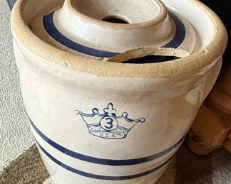 3-Gallon Blue Crown Stoneware Crock with Lid