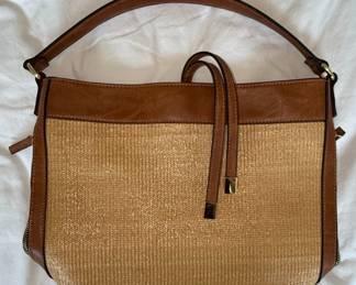 Straw and Faux Leather Hobo Style Handbag