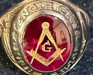 Herff Jones Masonic Class Ring with Red Stone