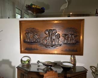 Copper embossed elephant wall art