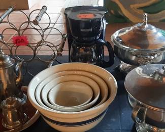 Pewter Serving Pieces, Nesting Bowls, Deep Fryer Etc.