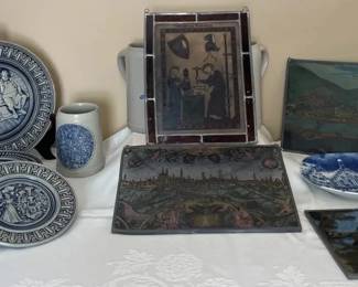 German Steins, Stained Glass, Stoneware Plates  Vintage German Art