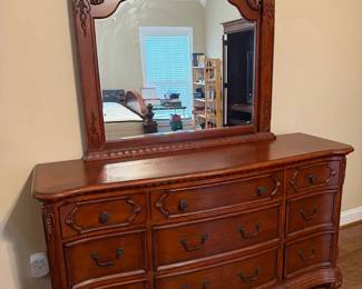 Ornate Wood Dresser  Carved Mirror