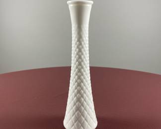 Hoosier Glass Milk Glass Bud Vase with Diamond Quilted Pattern