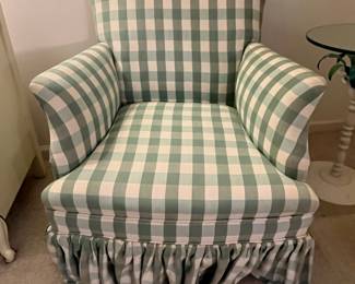 Green Gingham Upholstered Armchair with Skirt