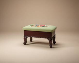 Vintage Fruit Needlepoint Footstool with Cabriole Legs