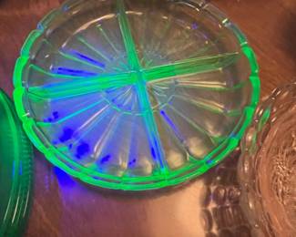 Depression Glass Divided Relish Dish - Hazel Atlas Ribbon Pattern