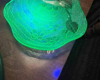 Jeannette Glass Cherry Blossom Uranium Glass Candy Dish