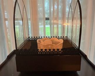 Gothic Revival Glass Display Case with Ornate Metal Gallery